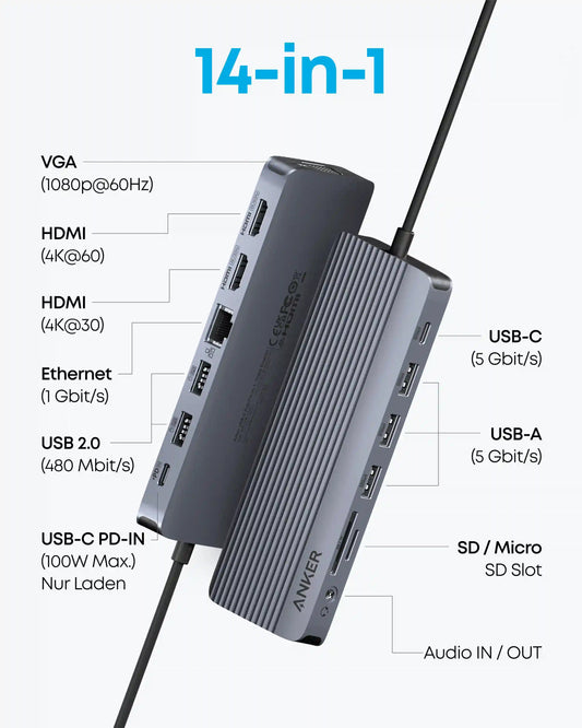 Anker USB-C Hub (14-in-1, Triple Display)
