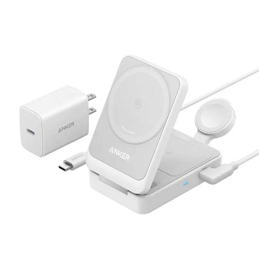 Anker MagGo Wireless Charging Station (Foldable 3-in-1) and Anker Nano Travel Adapter (5-in-1, 20W, 1-Pack)