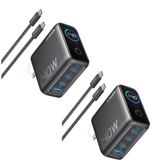 2-Pack Anker Laptop Charger (140W, 4-Port, PD 3.1) with 2-Pack USB-C Cable