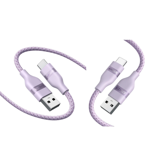 Anker USB-A to USB-C Cable (Upcycled-Braided, 2 Pack, Violet)