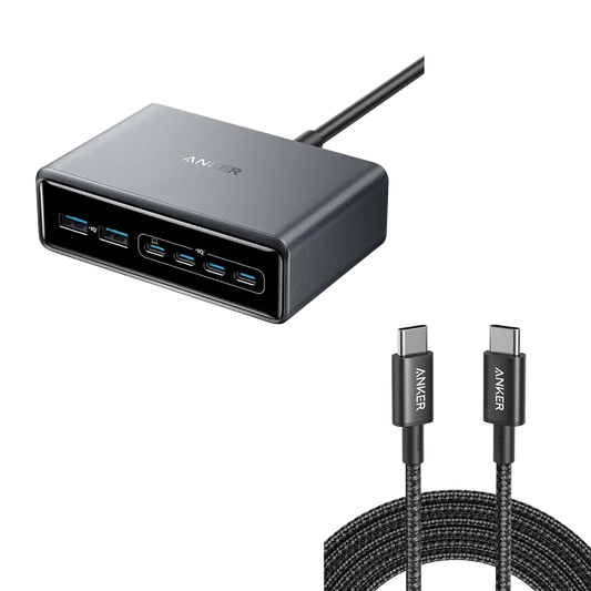 Bundle kit:Anker Prime Charger (200W, 6 Ports, GaN) and USB-C to USB-C 100W Cable (10 ft)