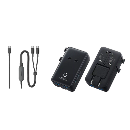 Anker Nano Travel Adapter (5-in-1, 20W, 1-Pack) and Anker 140W 2-in-1 USB-C to USB-C Cable