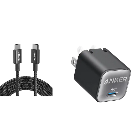 Anker Nano Charger (30W) and New Nylon USB-C to USB-C 100W Cable (10 ft)