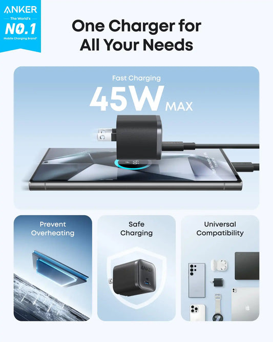Anker Nano Charger (45W), Anker MagGo Power Bank (10K), and Anker Prime USB-C to USB-C Cable