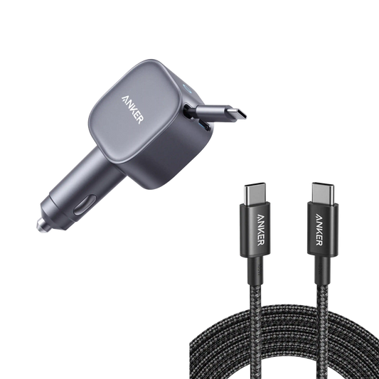 Anker Nano 75W Car Charger and New Nylon USB-C to USB-C 100W Cable (10 ft)