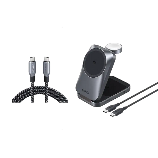 Anker Prime Wireless Charging Station (3-in-1, MagGo, AirCool, Foldable) and Anker Prime USB-C to USB-C Cable (240W, Upcycled-Braided)