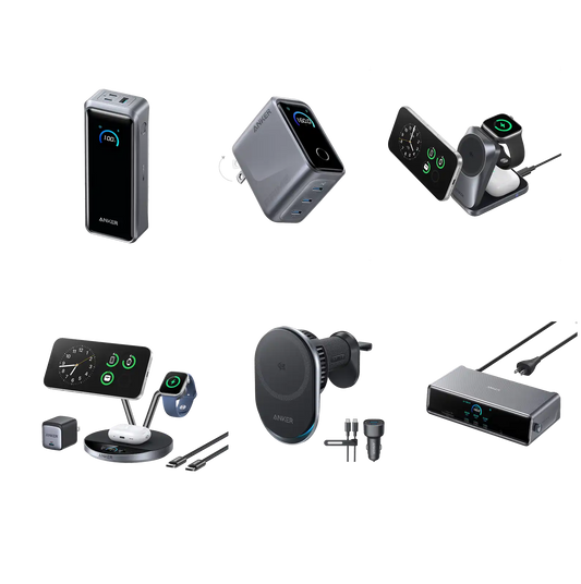 Anker Prime Power Bank, Anker 160W Charger, Anker Prime DL7400 Docking Station, Anker Wireless Car Charger, Anker Wireless Charging Station (Dock Stand), Anker Wireless Charging Station (Foldable)