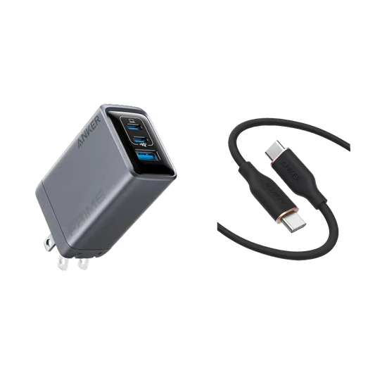 Anker Prime Charger (100W, 3 Ports, GaN) and Anker 643 USB-C to USB-C Cable (Flow, Silicone)