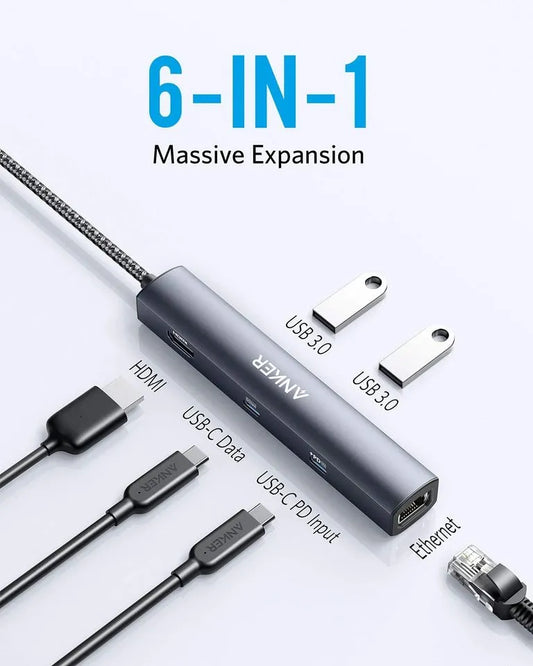 Refurbished Anker 543 USB-C Hub (6-in-1, Slim)